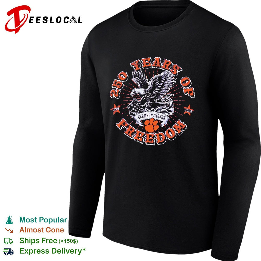250 Years of Freedom Clemson Tigers 1776 2026 eagle and paw logo graphic shirt