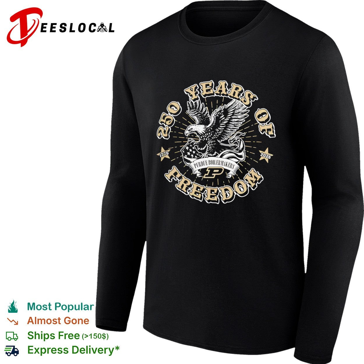 250 Years of Freedom Purdue Boilermakers 1776 2026 American Eagle Patriotic shirt
