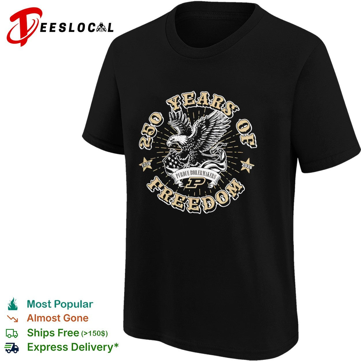 250 Years of Freedom Purdue Boilermakers 1776 2026 American Eagle Patriotic shirt