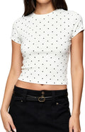Y2k Baby Tees for Women Short Sleeve Polka Dot Shirt Tops Slim Fit Vintage Aesthetic T Shirt Girls Streetwear