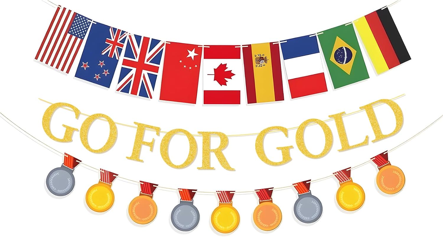 GO FOR GOLD Banner, KSKSPE Championship Trophy Banner for Sports Competition Sports Themed Party Decorations, 2026 World Cup Soccer Flags Hanging Banner for Sports Party Sports Supplies