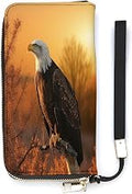 Golden Sunset Bald Eagle Vertical Long Clutch Wallet for Women PU Leather Card Holder Purse with Large Capacity
