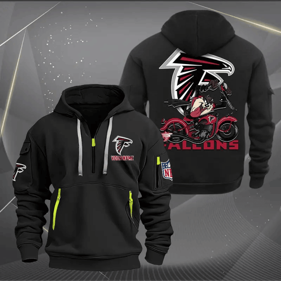 Atlanta Falcons Quarter Zip Hoodie Biker Taz Custom Name Gift For Fan
