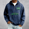 New York Jets Men's Denim Long - Sleeve Half-Zip Denim Hoodies