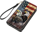 American Flag Bald Eagle Print Women Large Capacity PU Leather Double Zipper Wallet, Multifunctional Clutch Purse for Cash/Card/Coin/Smart Phone