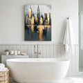 City Architecture Abstract Style Canvas Wall Art for Living Room Canvas Prints Paintings 18x24inch, Gold Foil Oil Painting Art Artwork for Bedroom Bathroom Home Decor Wall Art Stretched and Framed