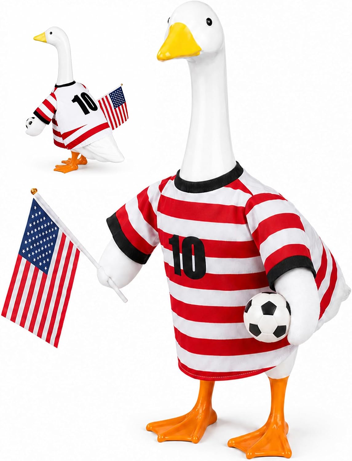 ROSSNY Soccer Porch Goose Outfit: 2026 World Cup Porch Goose Outfit for 23" Goose Statue, Summer Sports Fan Jersey Goose Clothes with Soccer Ball & USA Flag, Game Day Decor for Patio Yard Lawn