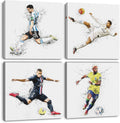 TBT 4PC Canvas Wall Art Framed Art Famous Soccer Superstar Room Decor Inspirational Sports Paintings Soccer Gifts Wall Decor Prints Picture for Boys Room Bar Gym Playroom Home Decor 7.9x7.9 inch