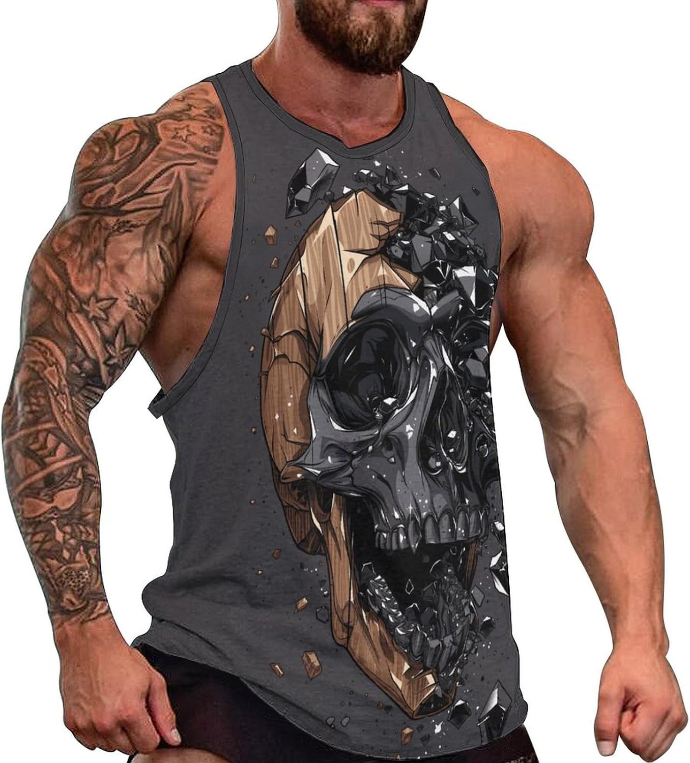 Graphic Tank Tops for Men Novelty Skull Print Tank Tops for Men Casual Sleeveless Cotton Shirts for Men Big and Tall Workout Tees for Men Quick Dry Gym Shirts 3XL