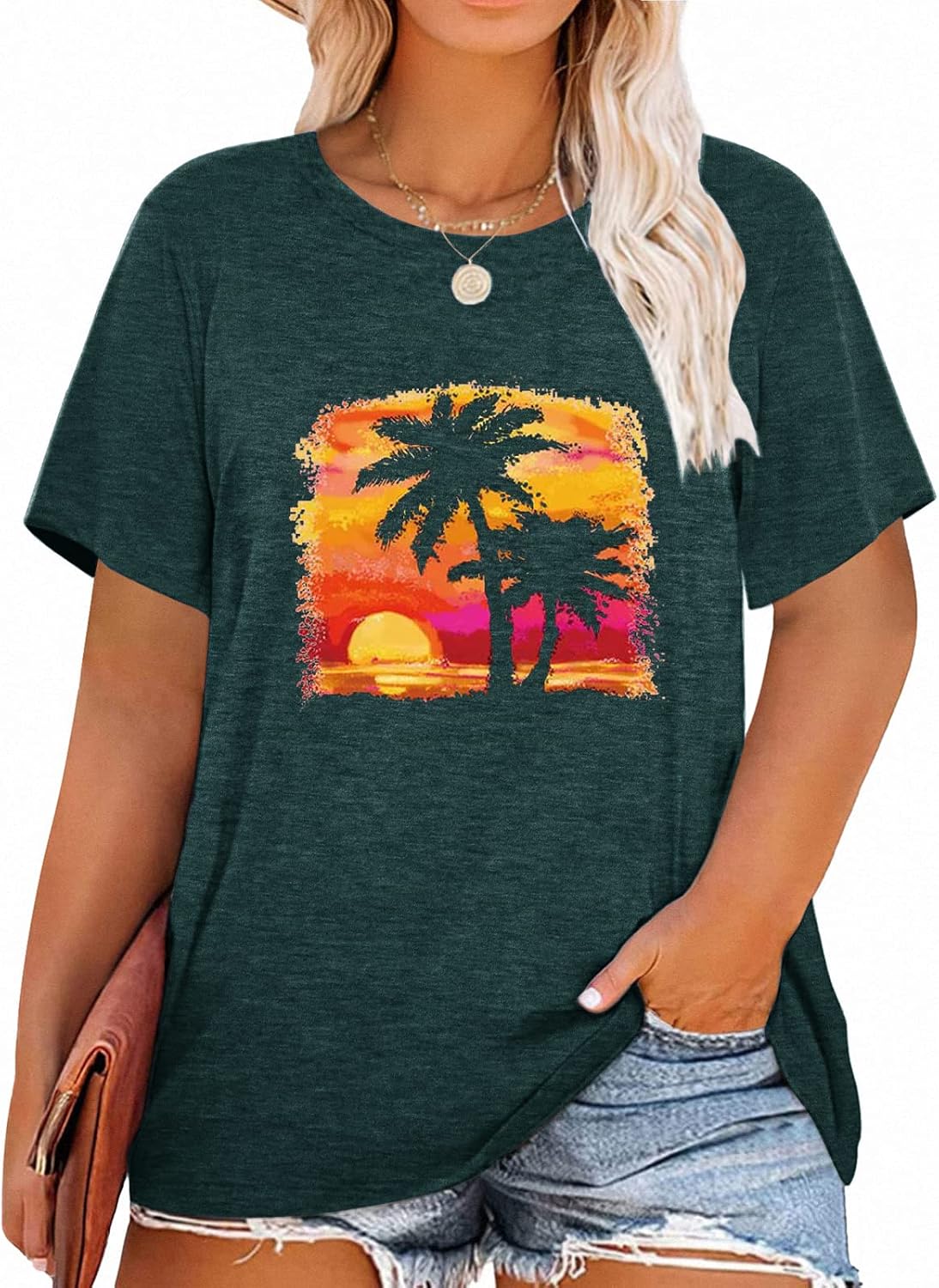 Plus Size Tops for Women Cute Vintage Graphic Tee Sunrise Camping Funny Print Casual Nature Travel Shirt
