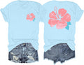 Hawaiian Shirts for Women Oversized Beach Hibiscus Flower Graphic T Shirt Teens Aesthetic Tropical Tee Tops