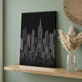 Wood Canvas Wall Art, Modern City Landscape Large Wall Decor for Living Room Bedroom, Black Night Building Cityscape Canvas Prints Artwork Ready to Hang Home Decor Accent, Housewarming Gift 24''x32''