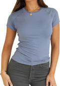 Women Casual Raglan Sleeve Slim Fit T Shirts - 2026 Summer Crewneck Short Sleeve Basic Going Out Tops Workout
