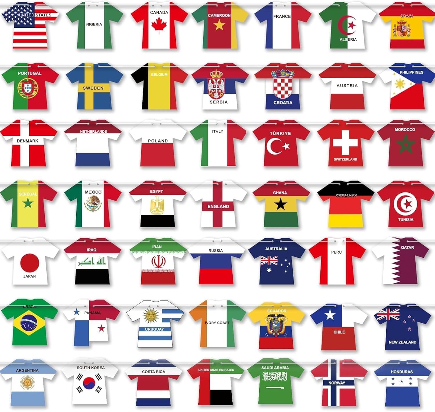 2026 World Soccer Cup Decorations, 48 Countries Jersey Shaped International Flag Bunting Banner, World Flags Garland for Soccer Party, Sports Theme Outdoor Fan Decor