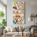 Cars Buses Wall Art for Living Room Bedroom, Canvas Art Prints Paintings, Cartoon Brown City Street Map Traffic Educational Wooden Framed Artwork Pictures Home Wall Decor 24x48 In Made in USA