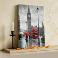 City Street Wall Art for Living Room Bedroom, Canvas Art Prints Paintings, Big Ben London River Bus Bridge Rainy Day Wooden Framed Artwork Pictures Home Wall Decor 22x28 In Made in USA