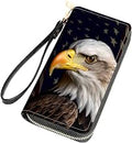 Bald Eagle American Flag Print Women Large Capacity Wallet PU Leather Zipper Clutch Purse for Smart Phone/Card/Coin/Cash