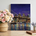 Brooklyn Bridge Canvas Wall Art for Living Room, Night City Urban Landscape Poster Print Painting for Bedroom Office Home Decoration Wall Pictures Prepare To Hang 20"x30"