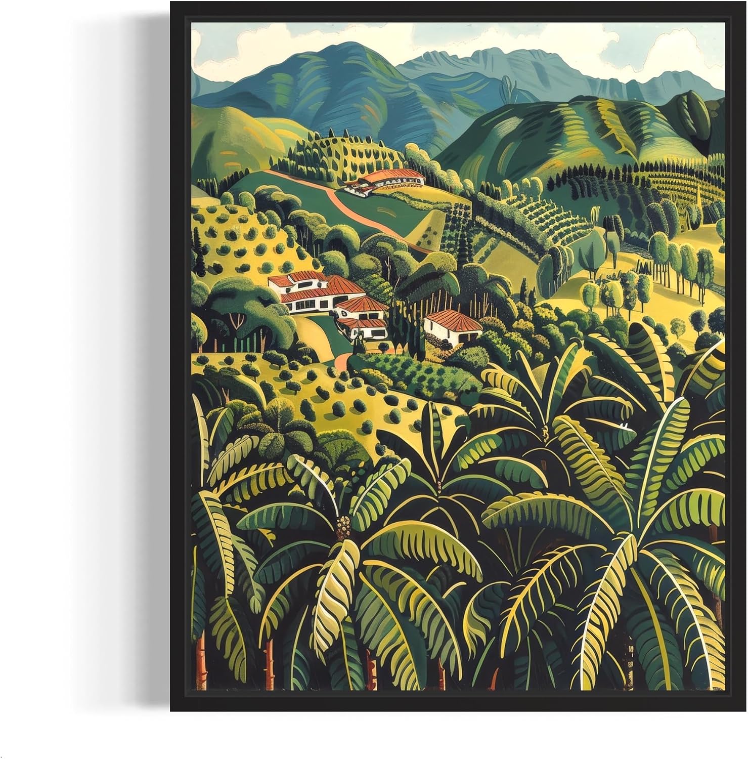 Coffee Plantations Art Print Poster, Vintage South America City Artwork, Famous City and Landmarks Illustrations Collection, Living Room Bedroom Decorations. (Coffee Plantations, 8x10 inches + (Black Frame))