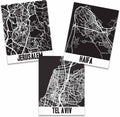 Ritzy Rose Map Wall Prints Set | City Travel Theme Set of Posters 8x10 inches Unframed Illustrations Printed in USA (Israel)