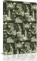 Green City Canvas Wall Art for Living Room, Retro Modern Abstract Green Architecture Wall Decor Framed Artwork Pictures Ready to Hang for Bedroom Office Home Decor 12x18 Inch