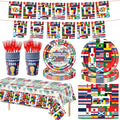 World Cup Party Supplies, International Flags Theme Party Decorations, Serves 20, 114 Pieces with Plates, Cups, Napkins, Forks, Tablecloth, Banner