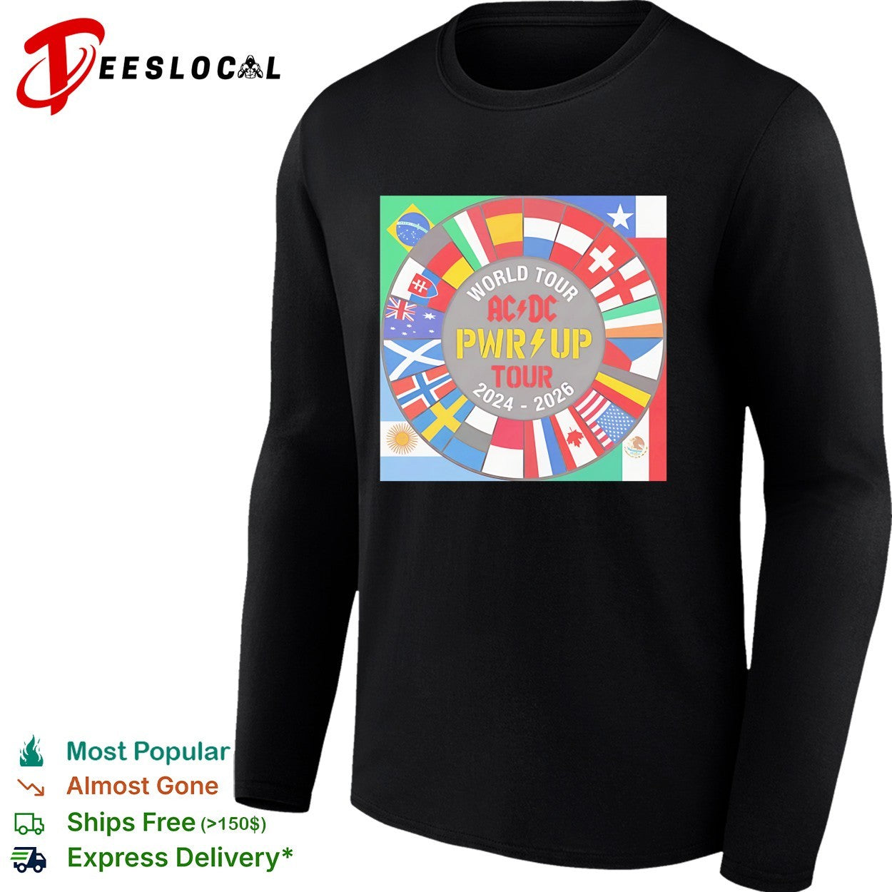 ACDC PWR UP World Tour 2024 2026 world flags shirt