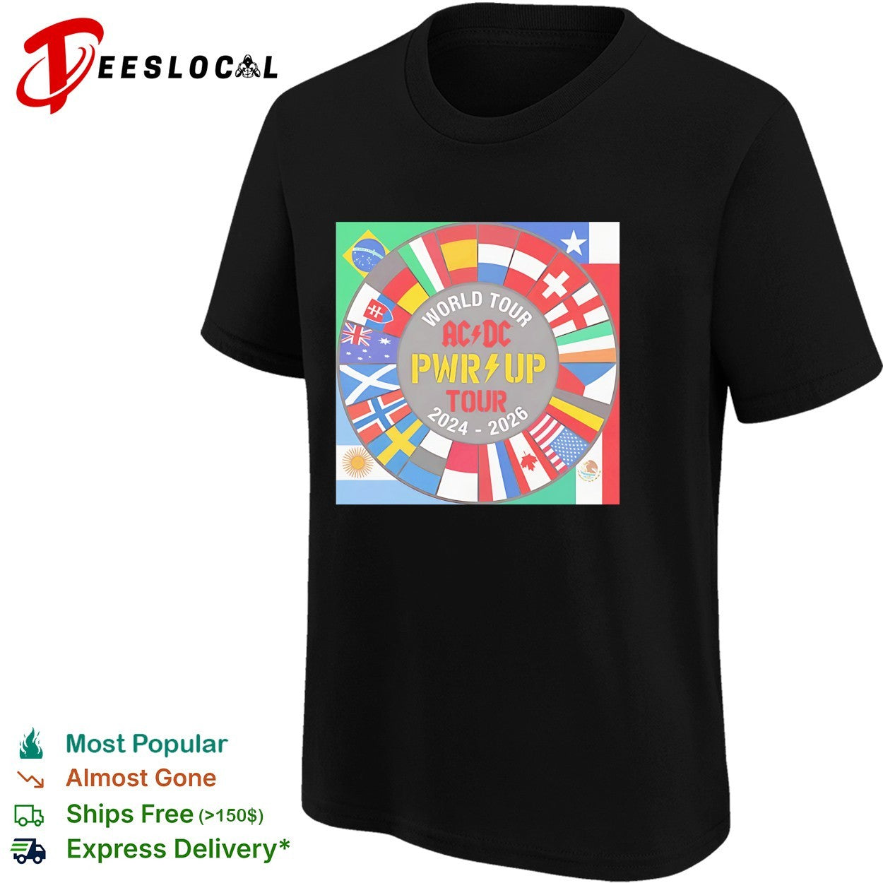 ACDC PWR UP World Tour 2024 2026 world flags shirt