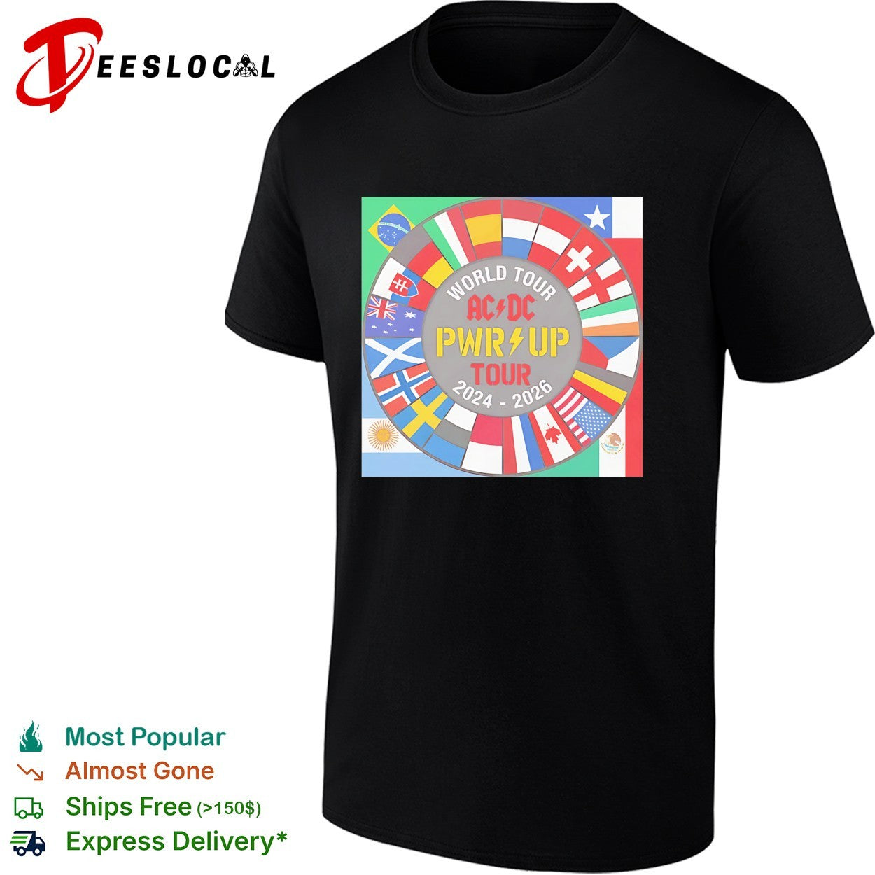 ACDC PWR UP World Tour 2024 2026 world flags shirt
