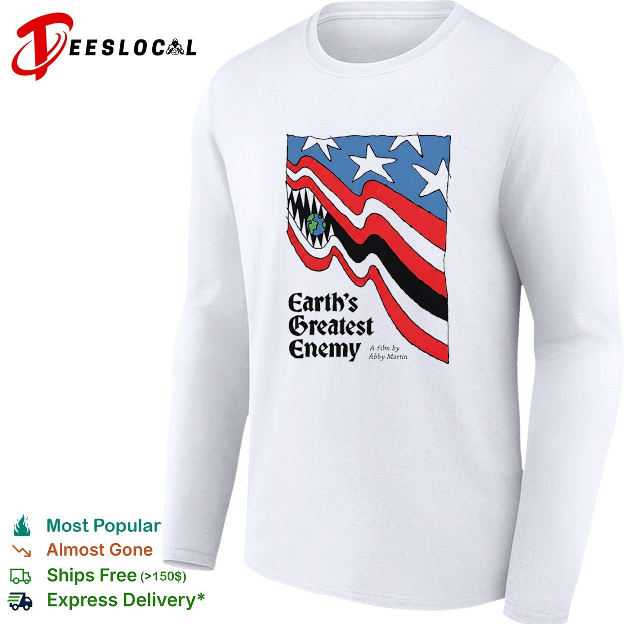 Abby Martin a film by flag monster Earths greatest enemy shirt
