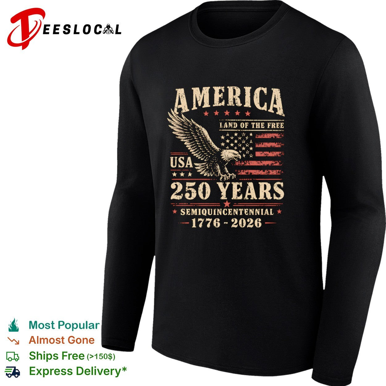 America Land of the Free 250 Years Semiquincentennial 1776 2026 USA Patriotic shirt