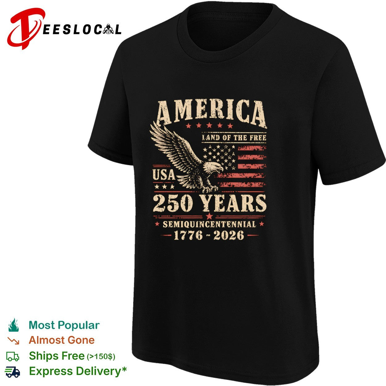 America Land of the Free 250 Years Semiquincentennial 1776 2026 USA Patriotic shirt