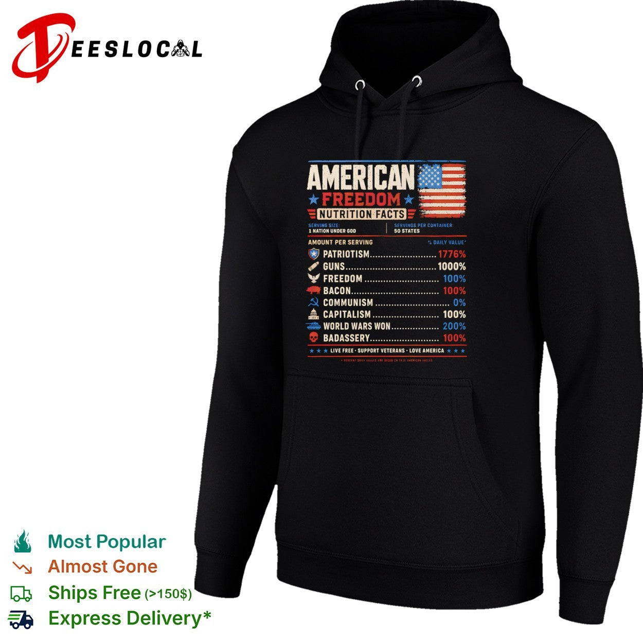 American Freedom Nutrition Facts Patriotism Guns Freedom Bacon Capitalism Shirt