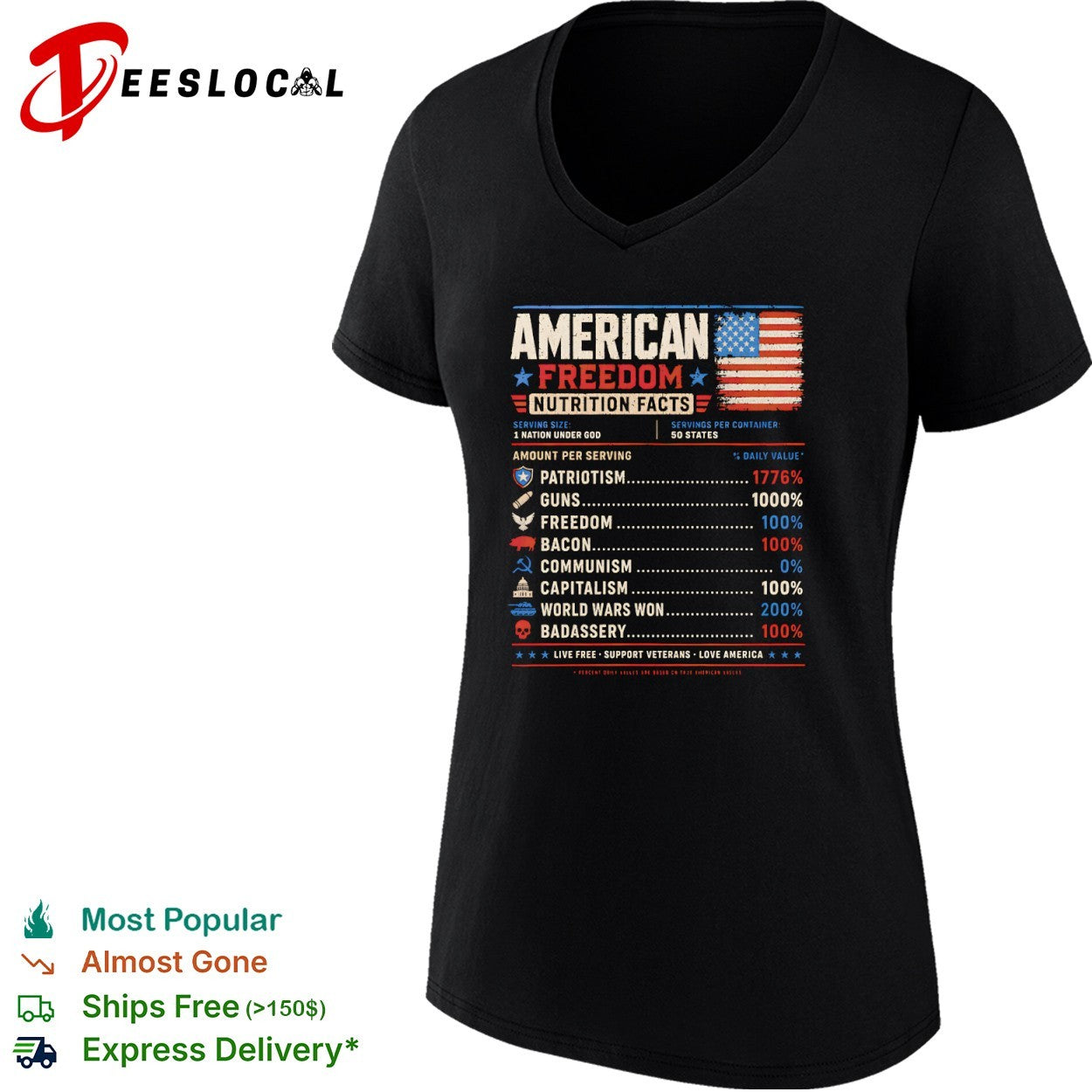 American Freedom Nutrition Facts Patriotism Guns Freedom Bacon Capitalism Shirt