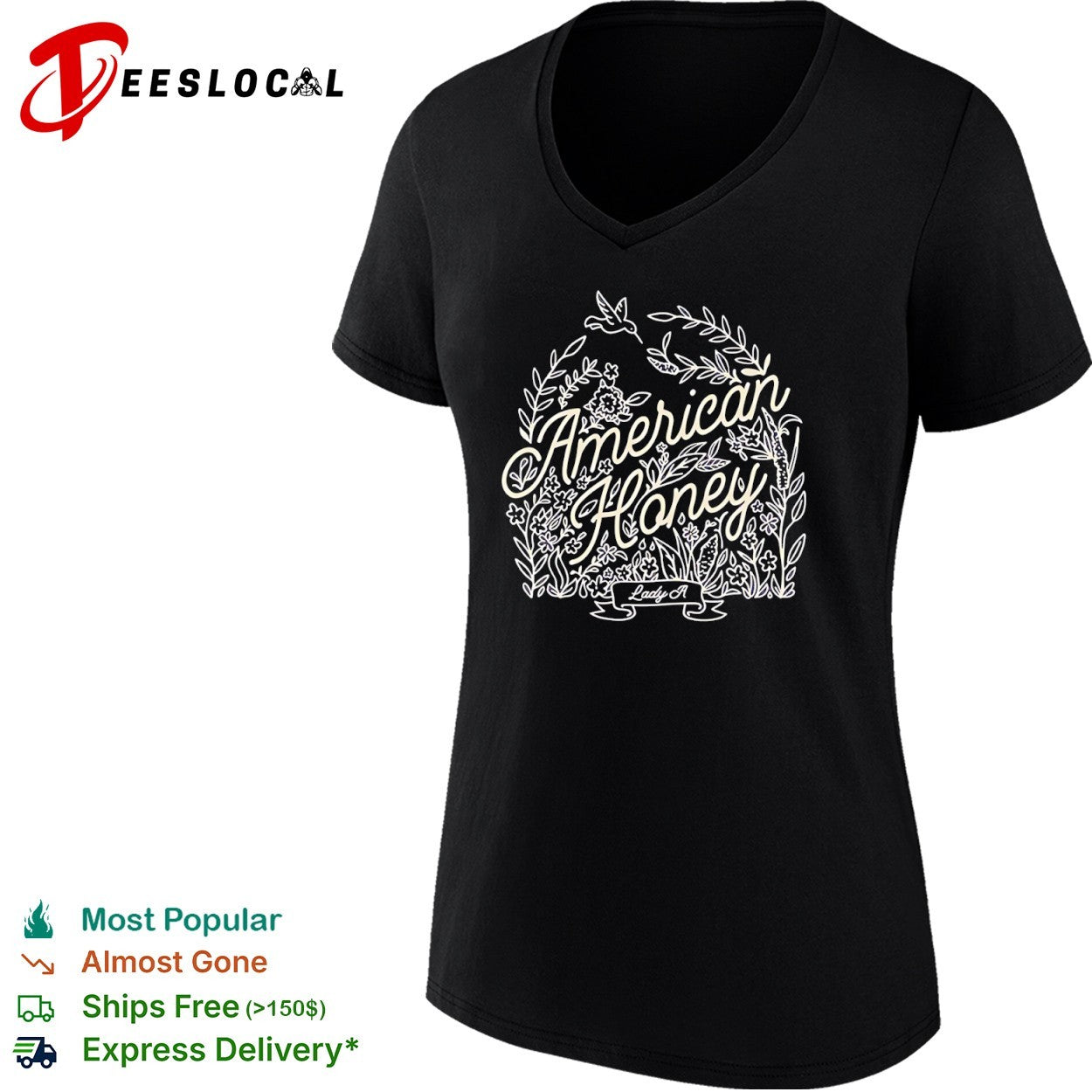 American Honey Lady A floral hummingbird and plant shirt