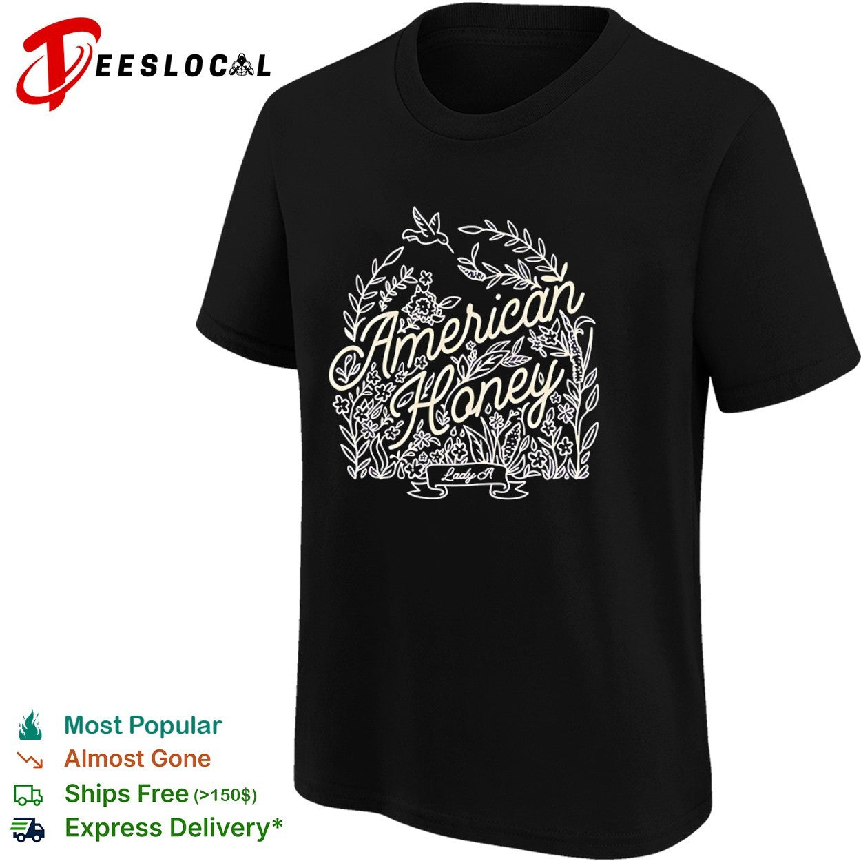 American Honey Lady A floral hummingbird and plant shirt