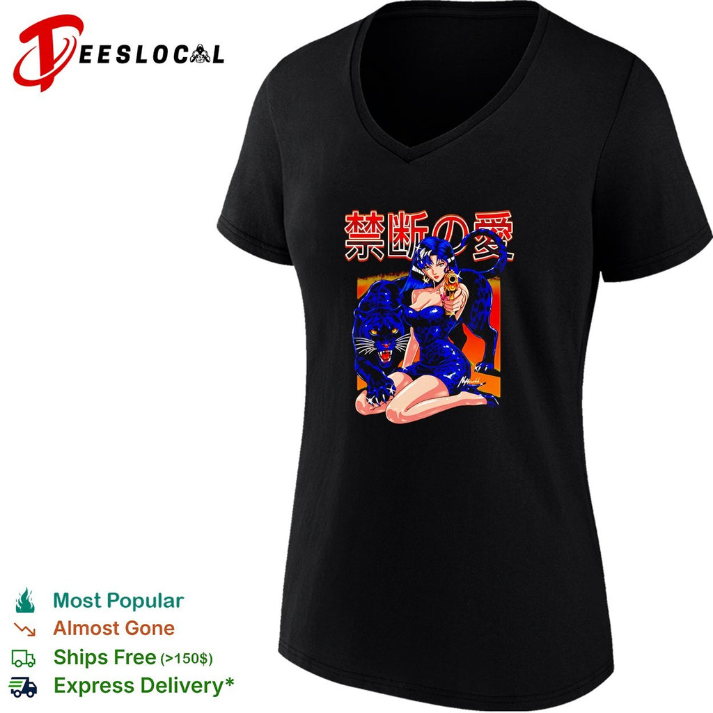 Anime girl with gun and panther forbidden love Japanese kanji shirt