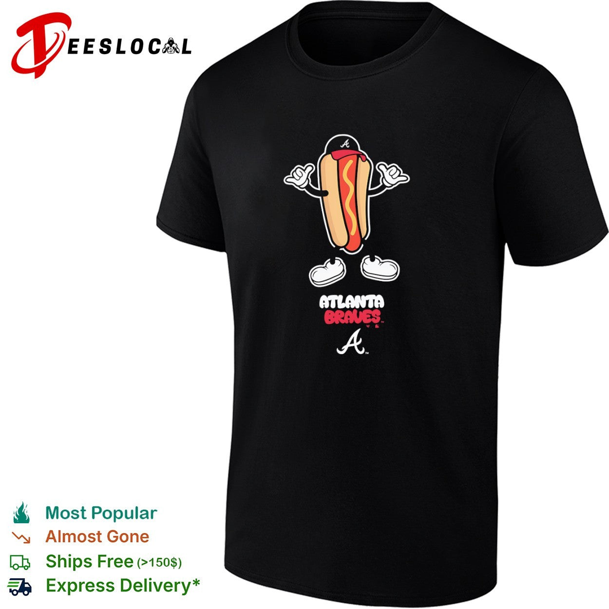 Atlanta Braves Hot Dog Cartoon Baseball MLB Team Shirt