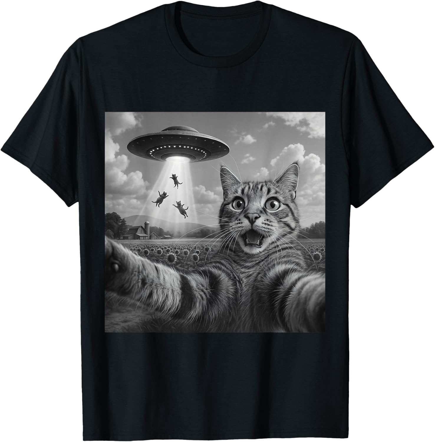 Alien Cat Selfie UFO Gifts Men Teen Boys Graphic Funny Cat T-Shirt