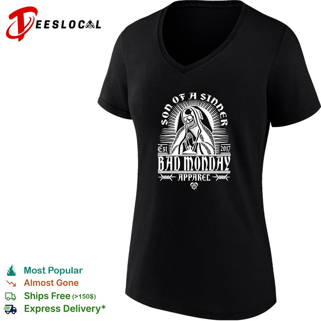 Bad Monday Apparel son of a sinner skeleton Santa Muerte praying shirt