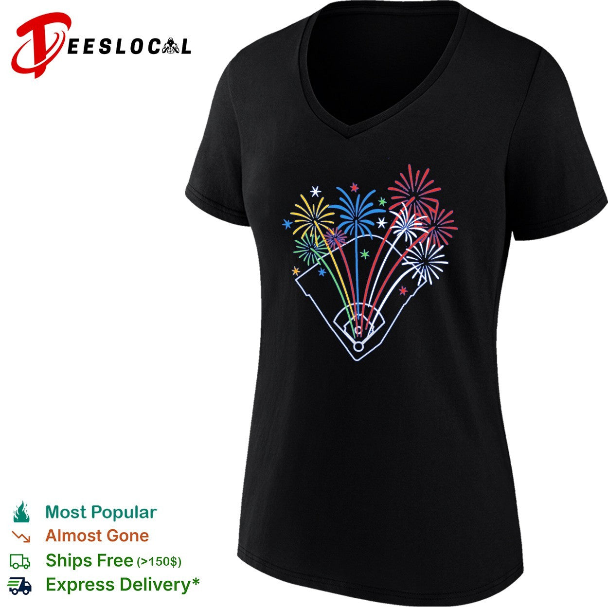 Baseball diamond fireworks celebration stadium shirt