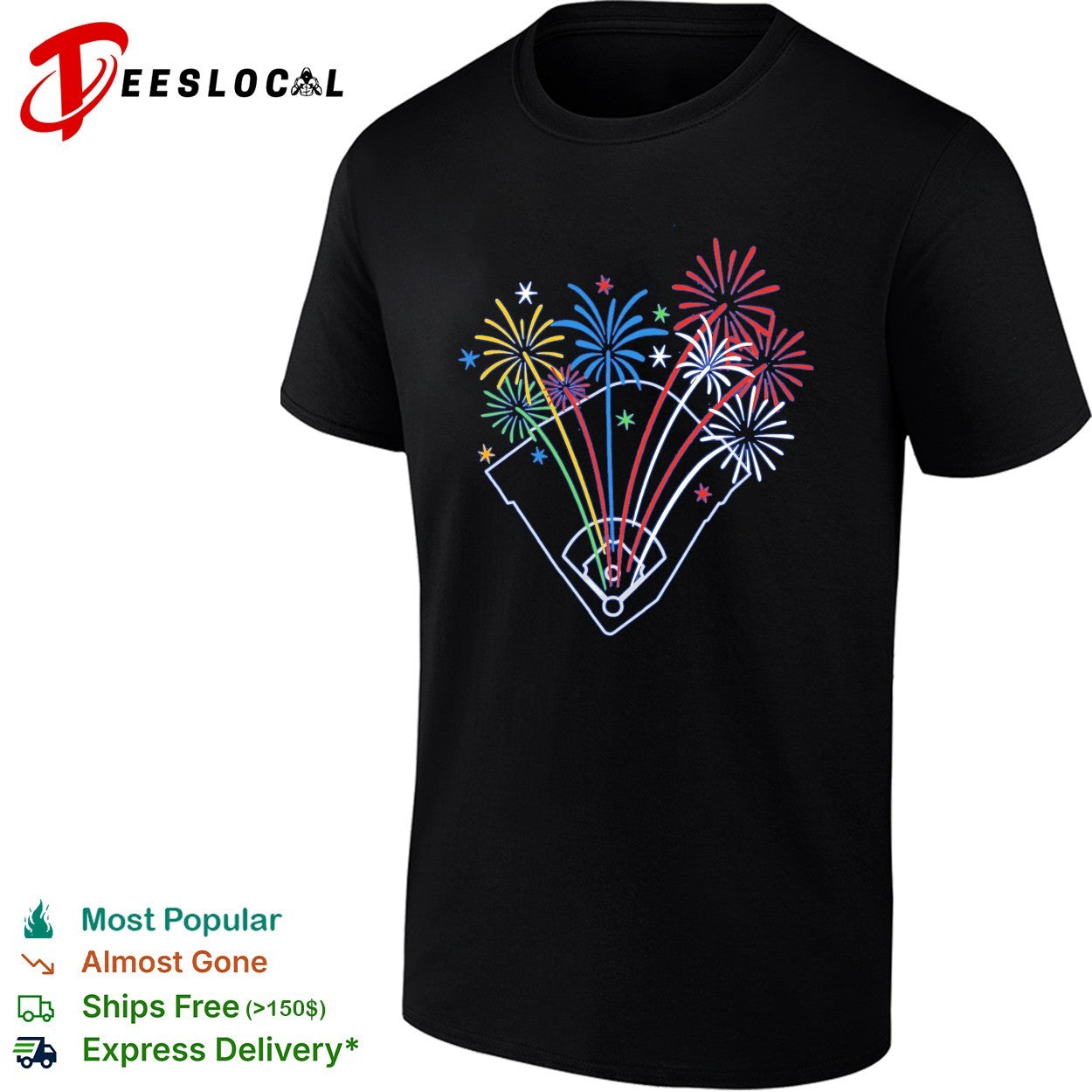Baseball diamond fireworks celebration stadium shirt