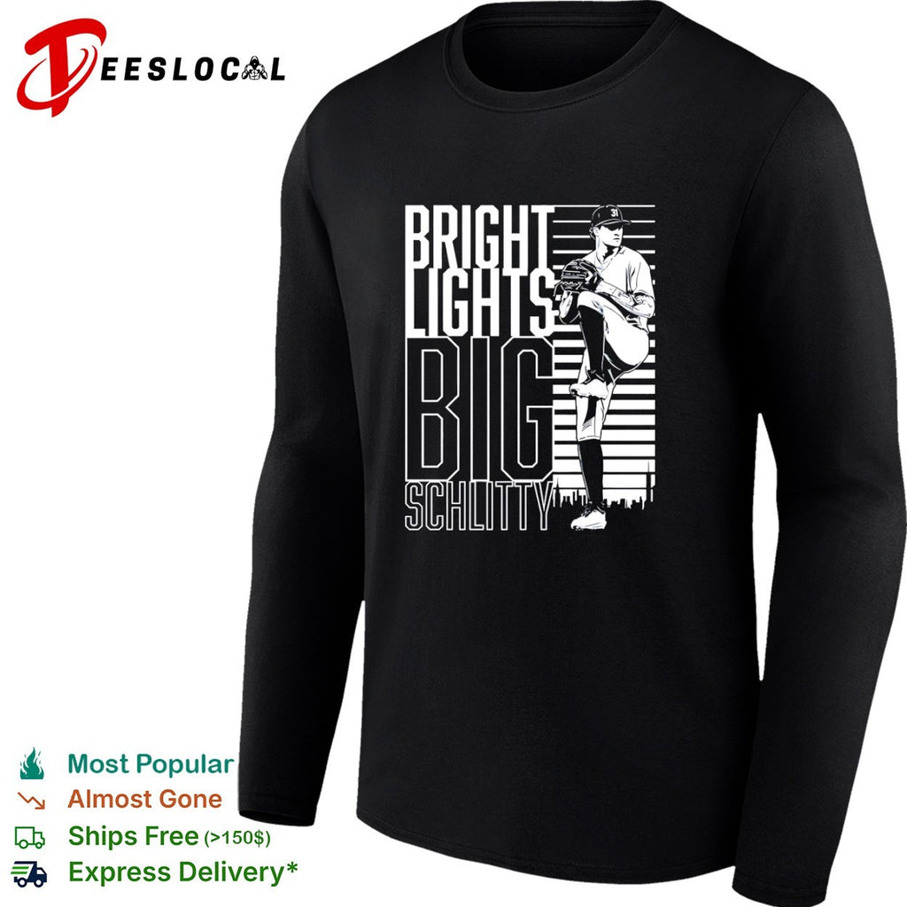 Baseball pitcher bright lights big schlitty skyline shirt