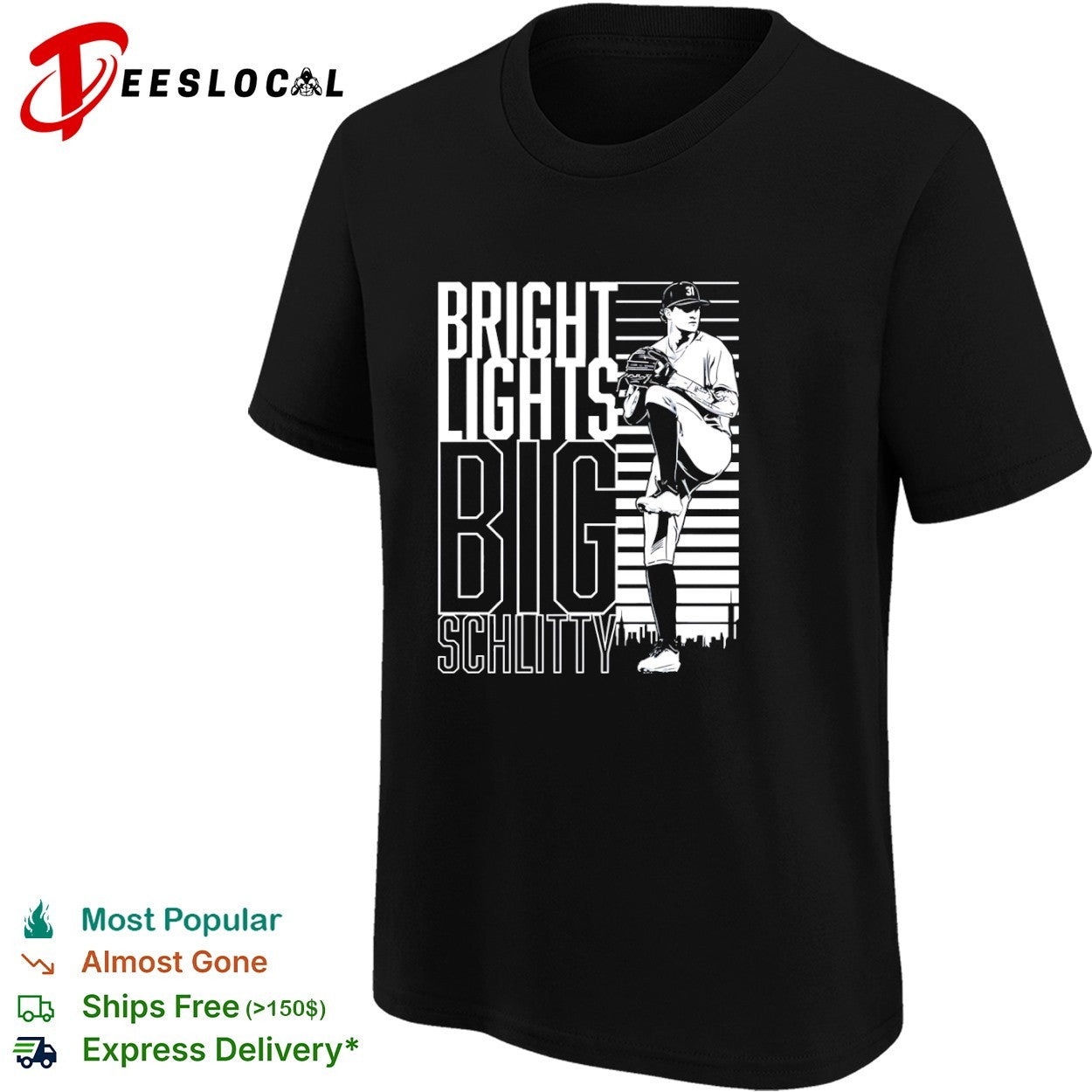Baseball pitcher bright lights big schlitty skyline shirt