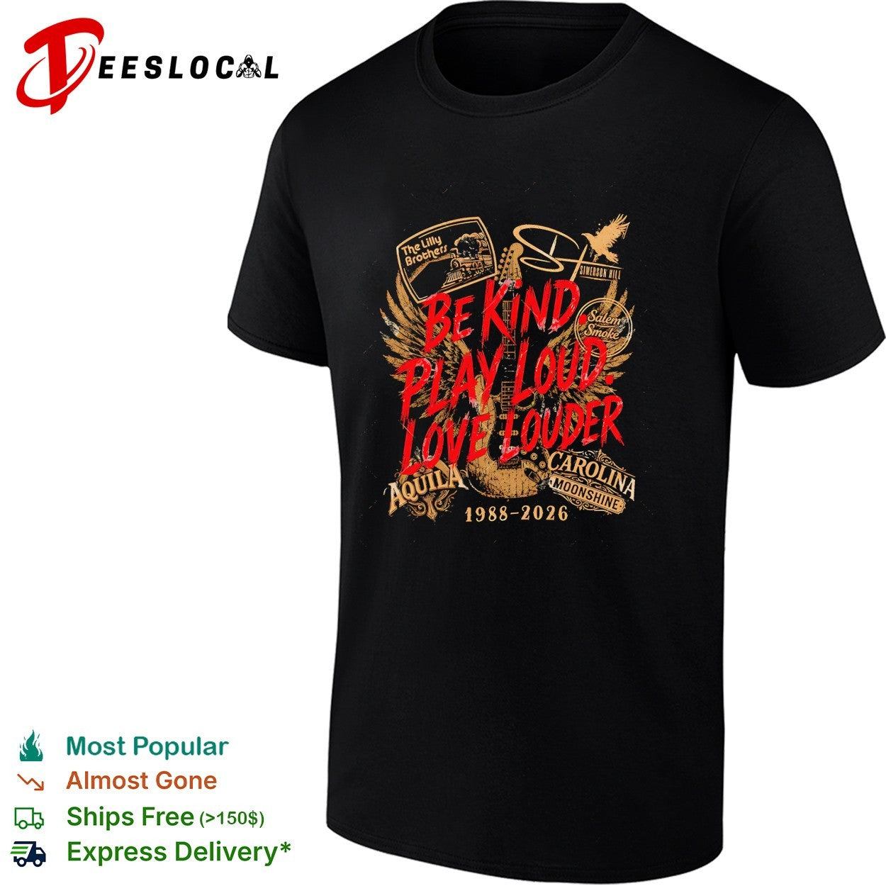 Be kind play loud love louder guitar memorial tribute 1988 2026 shirt