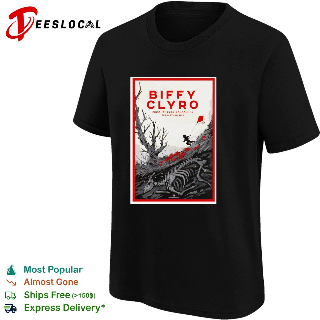 Biffy Clyro Finsbury Park London UK July 3rd 2026 child kite skeleton tree poster shirt