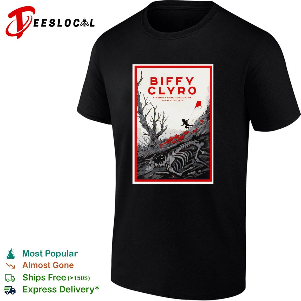 Biffy Clyro Finsbury Park London UK July 3rd 2026 child kite skeleton tree poster shirt