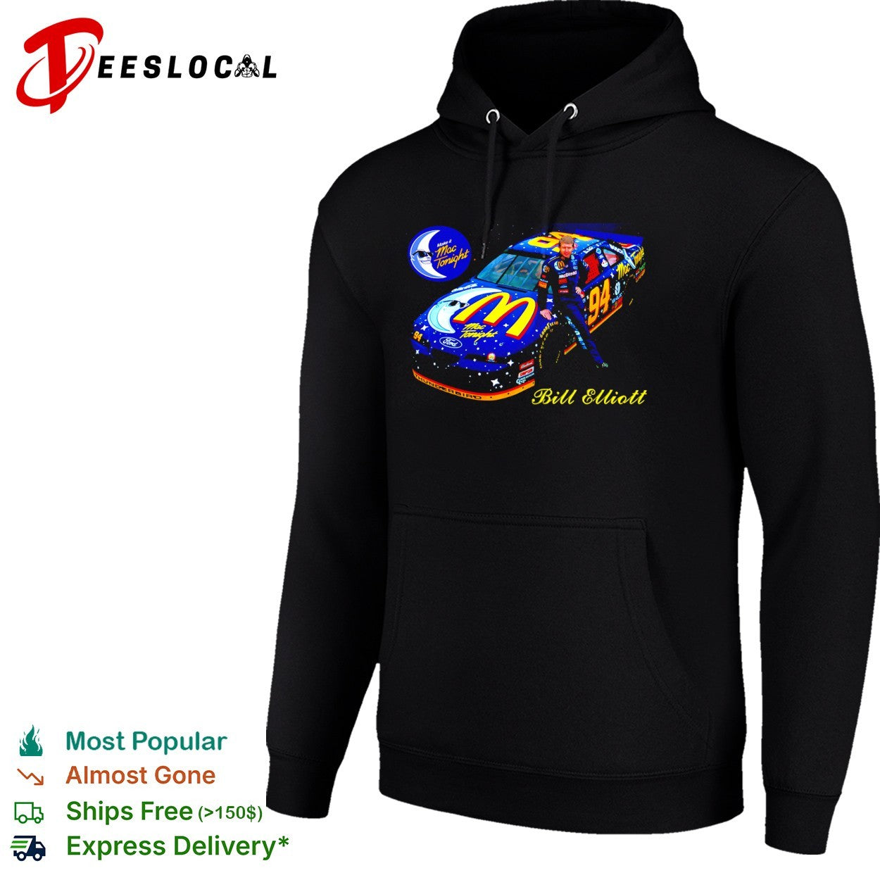 Bill Elliott 94 Ford Thunderbird NASCAR McDonald’s Mac Tonight Racing Team shirt