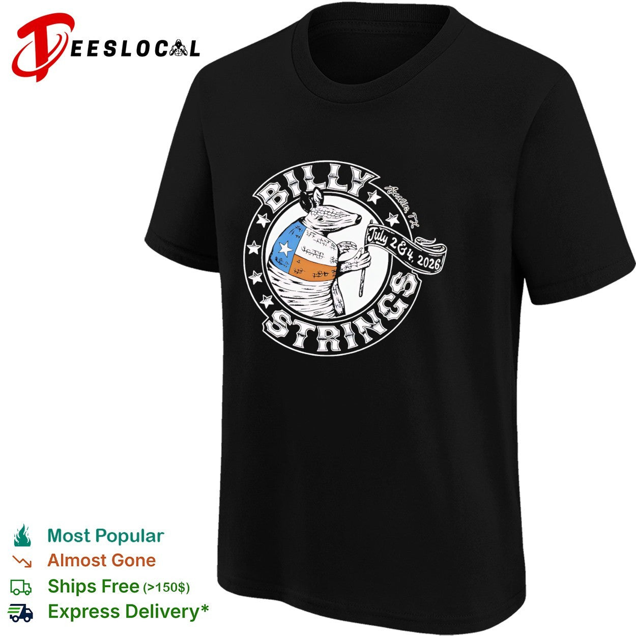 Billy Strings Austin TX July 2 and 4 2026 armadillo Texas flag shirt