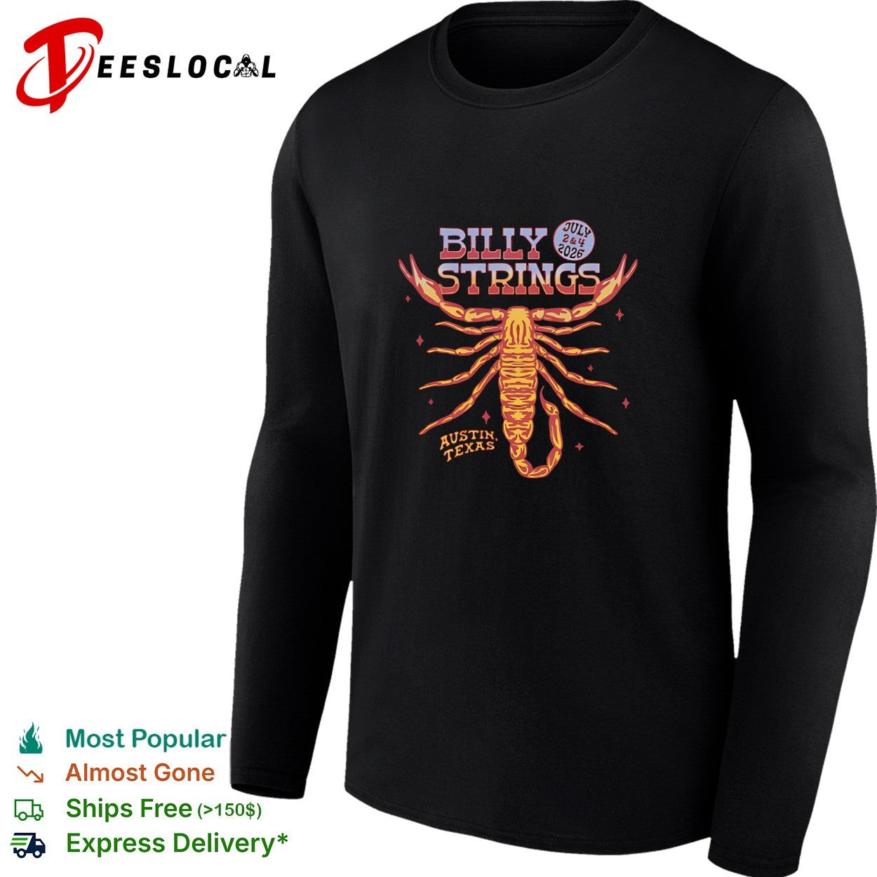 Billy Strings Austin Texas July 2 and 4 2026 scorpion shirt